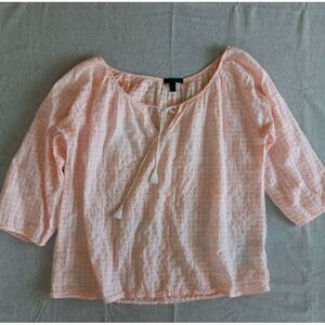 J CREW Women's Medium Drawstring Wrinkled Western Shirt Polka-dot Blouse‎